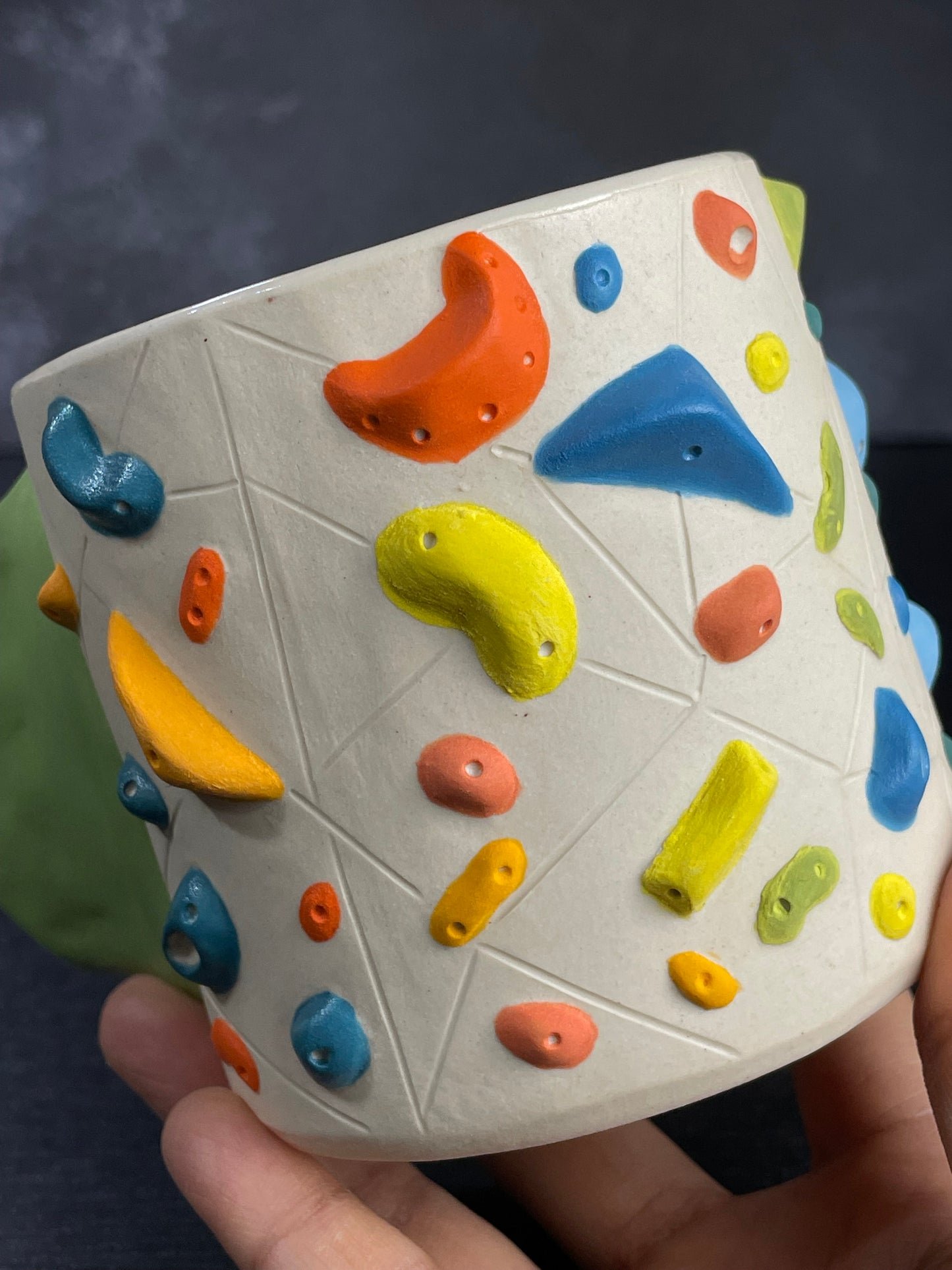 White Climbing Cup with Hold Handle - GREEN