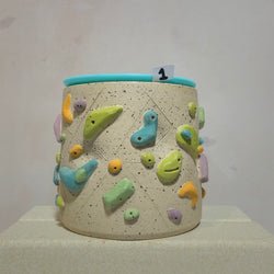Climbing Cup - Muted Colors in Buff Speckled Clay with Turquoise Lid