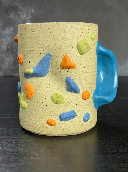 Buff Speckled Climbing Cup with Hold Handle - Handsculpted