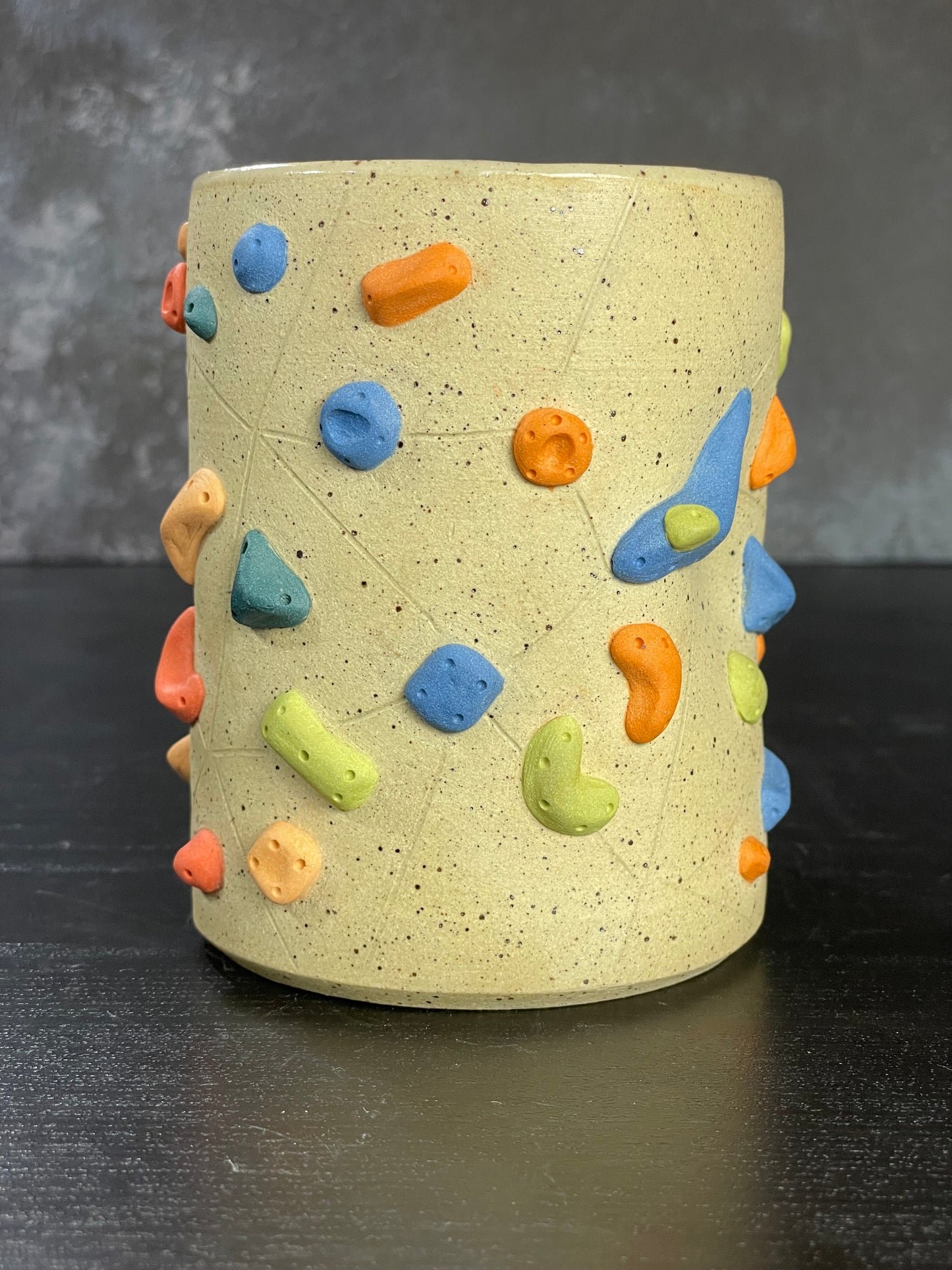 Buff Speckled Climbing Cup with Hold Handle - Handsculpted