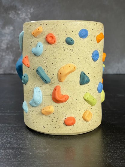 Buff Speckled Climbing Cup with Hold Handle - Handsculpted