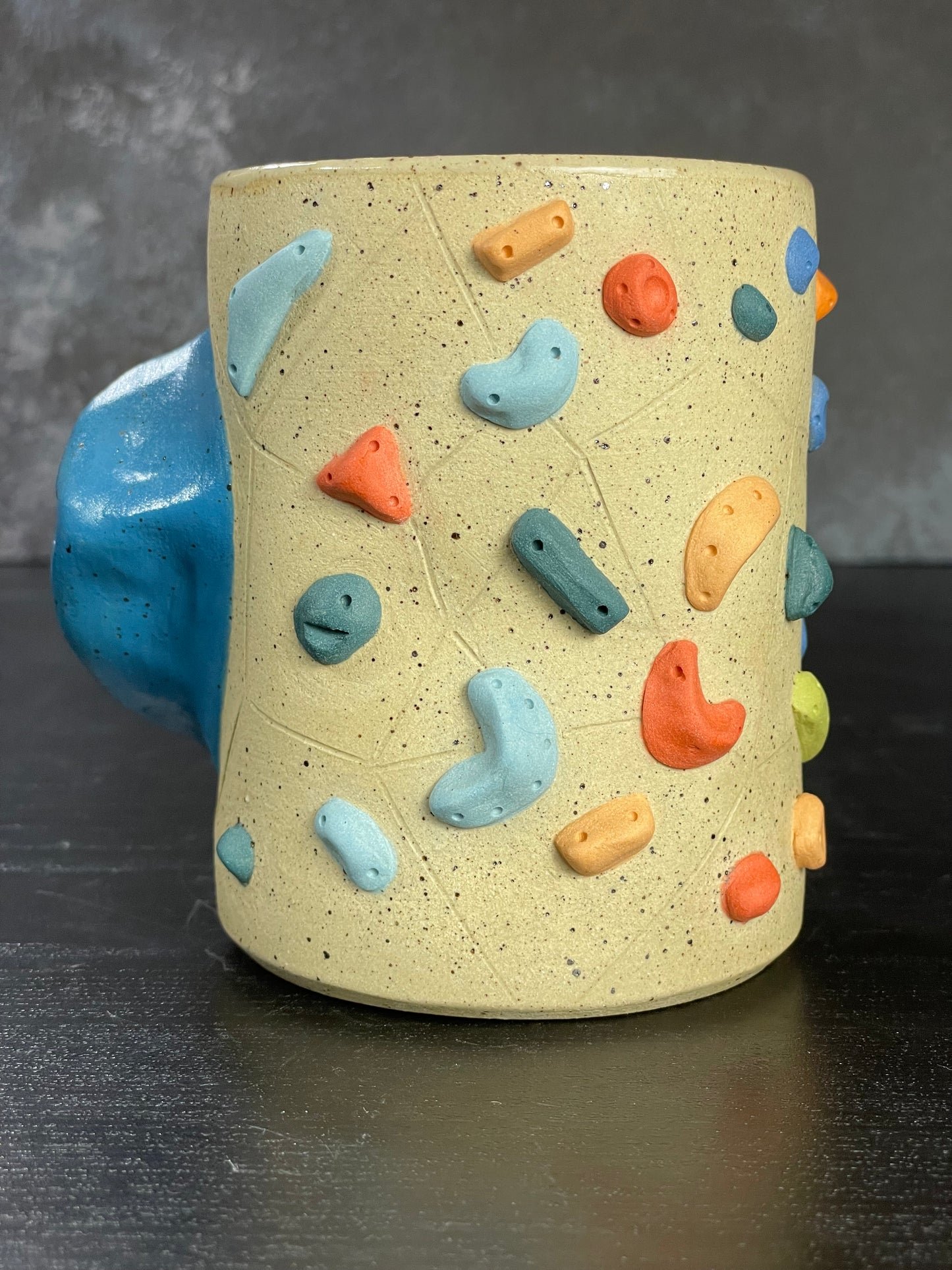Buff Speckled Climbing Cup with Hold Handle - Handsculpted