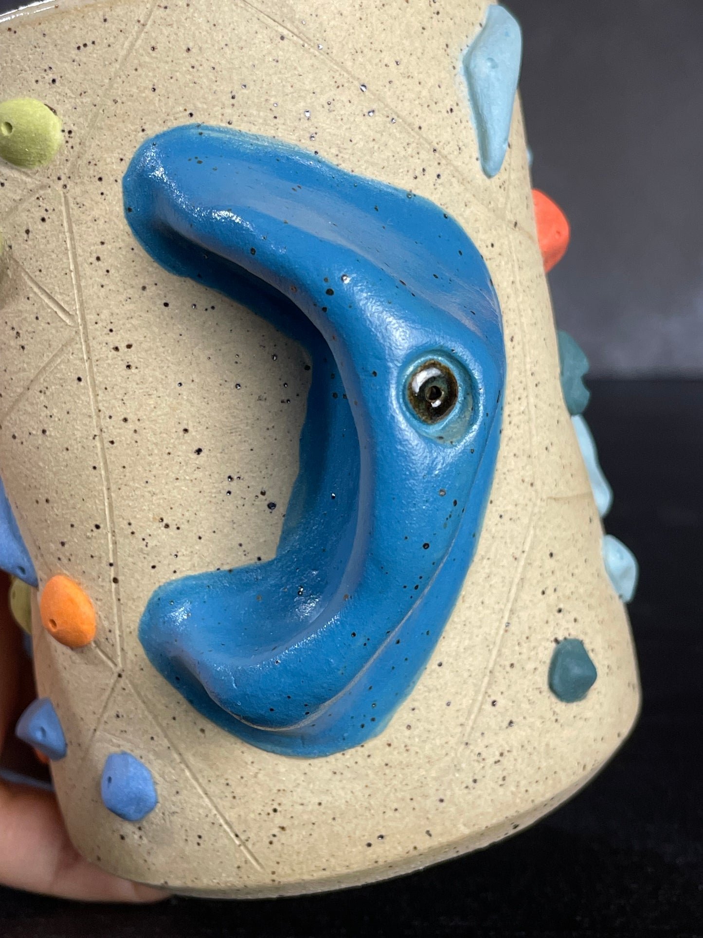 Buff Speckled Climbing Cup with Hold Handle - Handsculpted