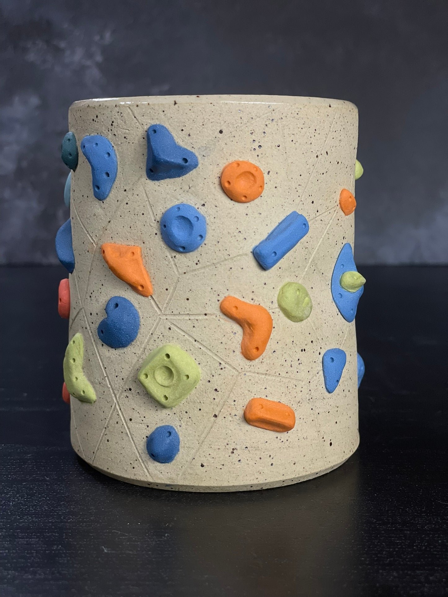 Buff Speckled Climbing Cup with Hold Handle - Handsculpted