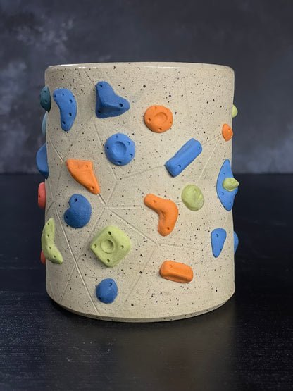 Buff Speckled Climbing Cup with Hold Handle - Handsculpted