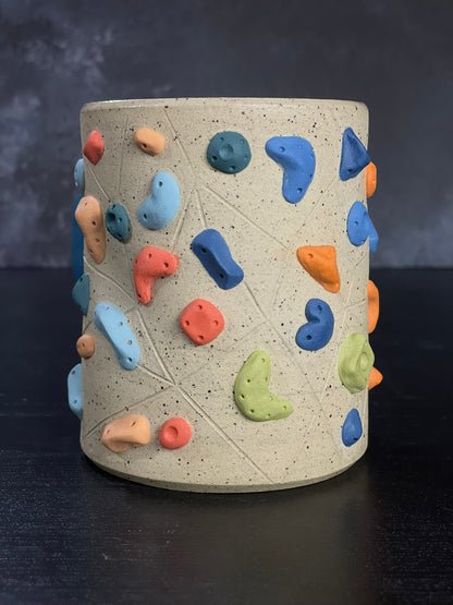 Buff Speckled Climbing Cup with Hold Handle - Handsculpted