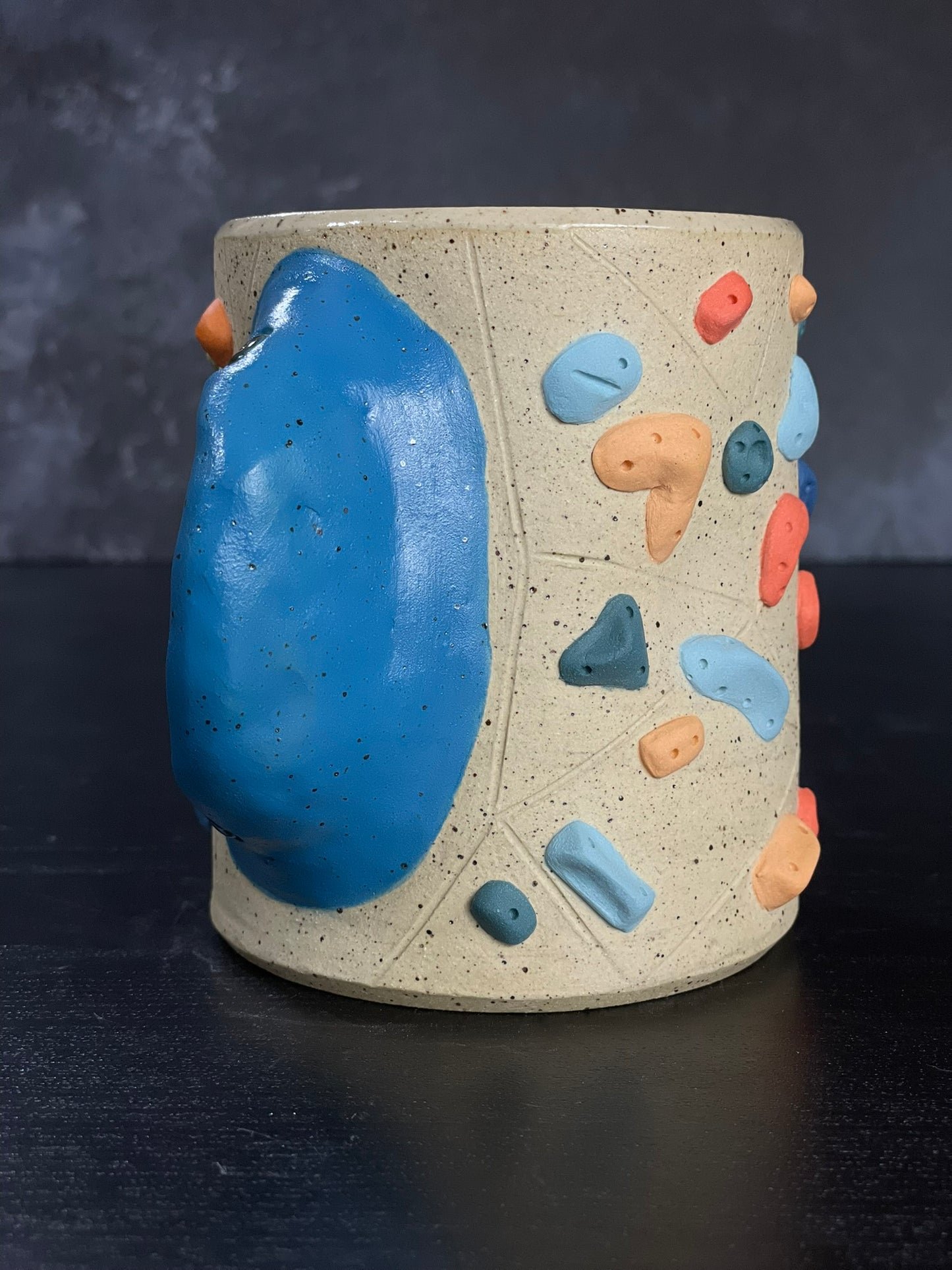 Buff Speckled Climbing Cup with Hold Handle - Handsculpted