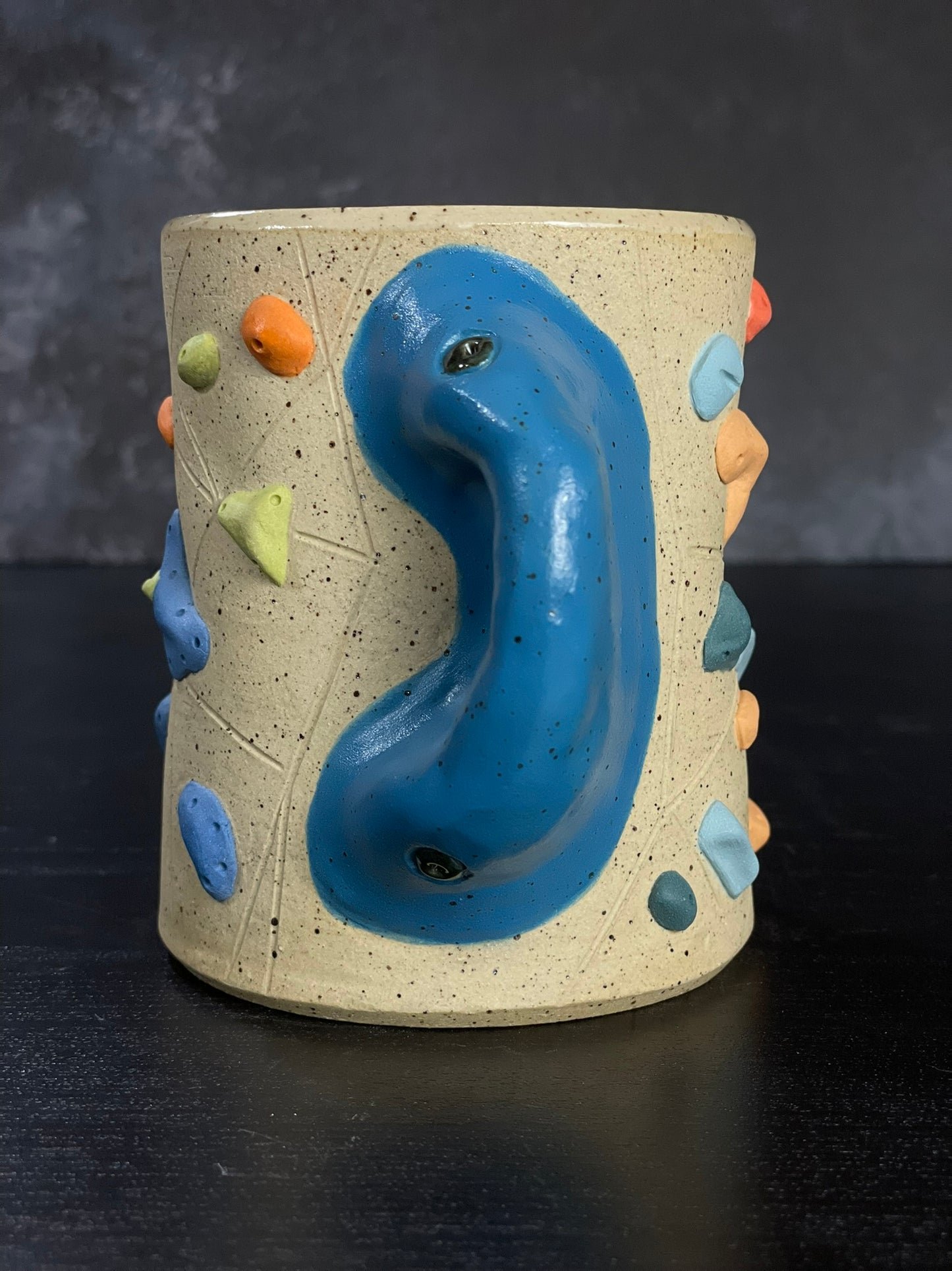 Buff Speckled Climbing Cup with Hold Handle - Handsculpted
