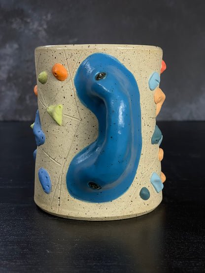 Buff Speckled Climbing Cup with Hold Handle - Handsculpted
