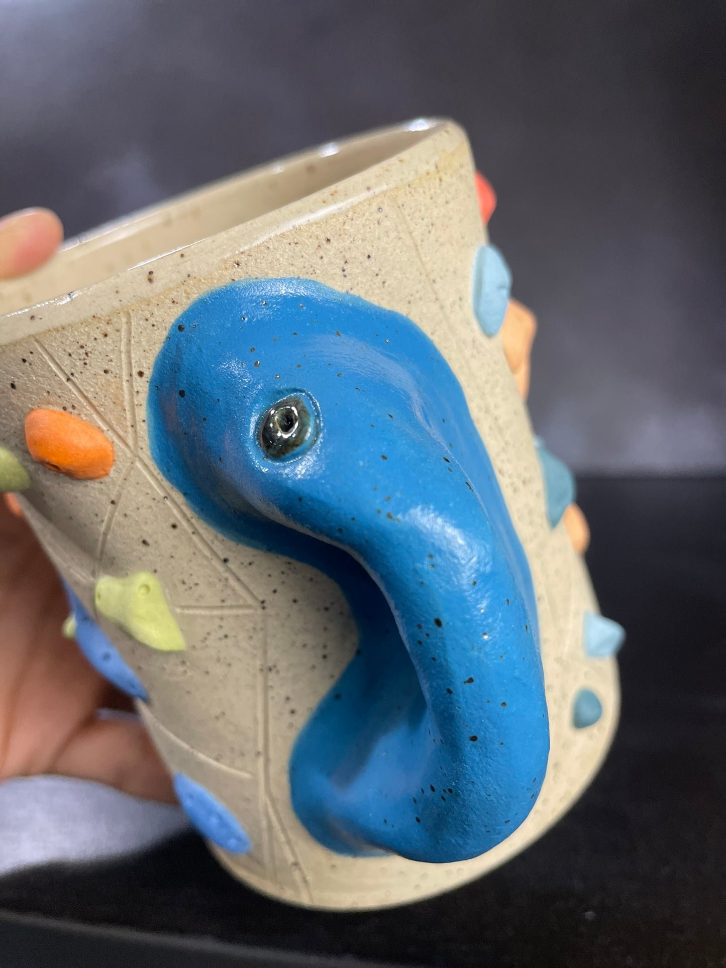 Buff Speckled Climbing Cup with Hold Handle - Handsculpted