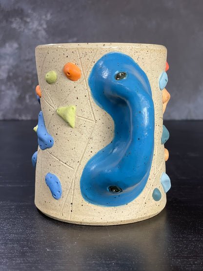 Buff Speckled Climbing Cup with Hold Handle - Handsculpted