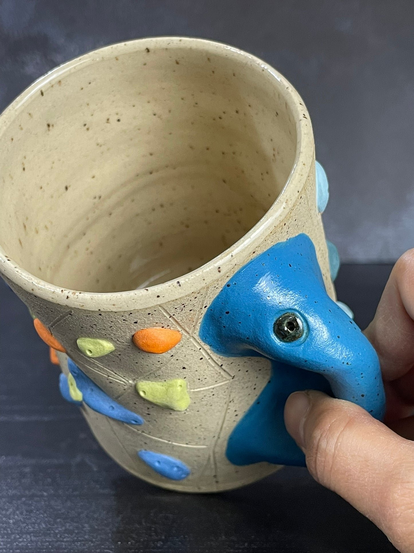Buff Speckled Climbing Cup with Hold Handle - Handsculpted