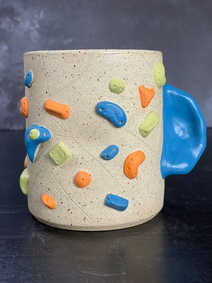 Buff Speckled Climbing Cup with Hold Handle - Handsculpted
