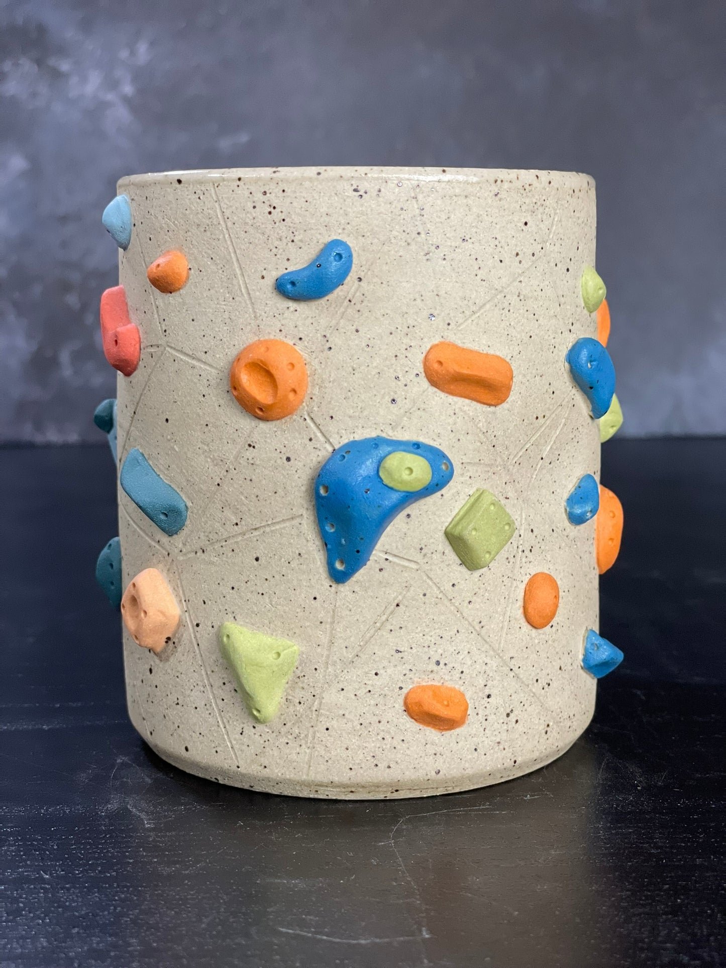Buff Speckled Climbing Cup with Hold Handle - Handsculpted