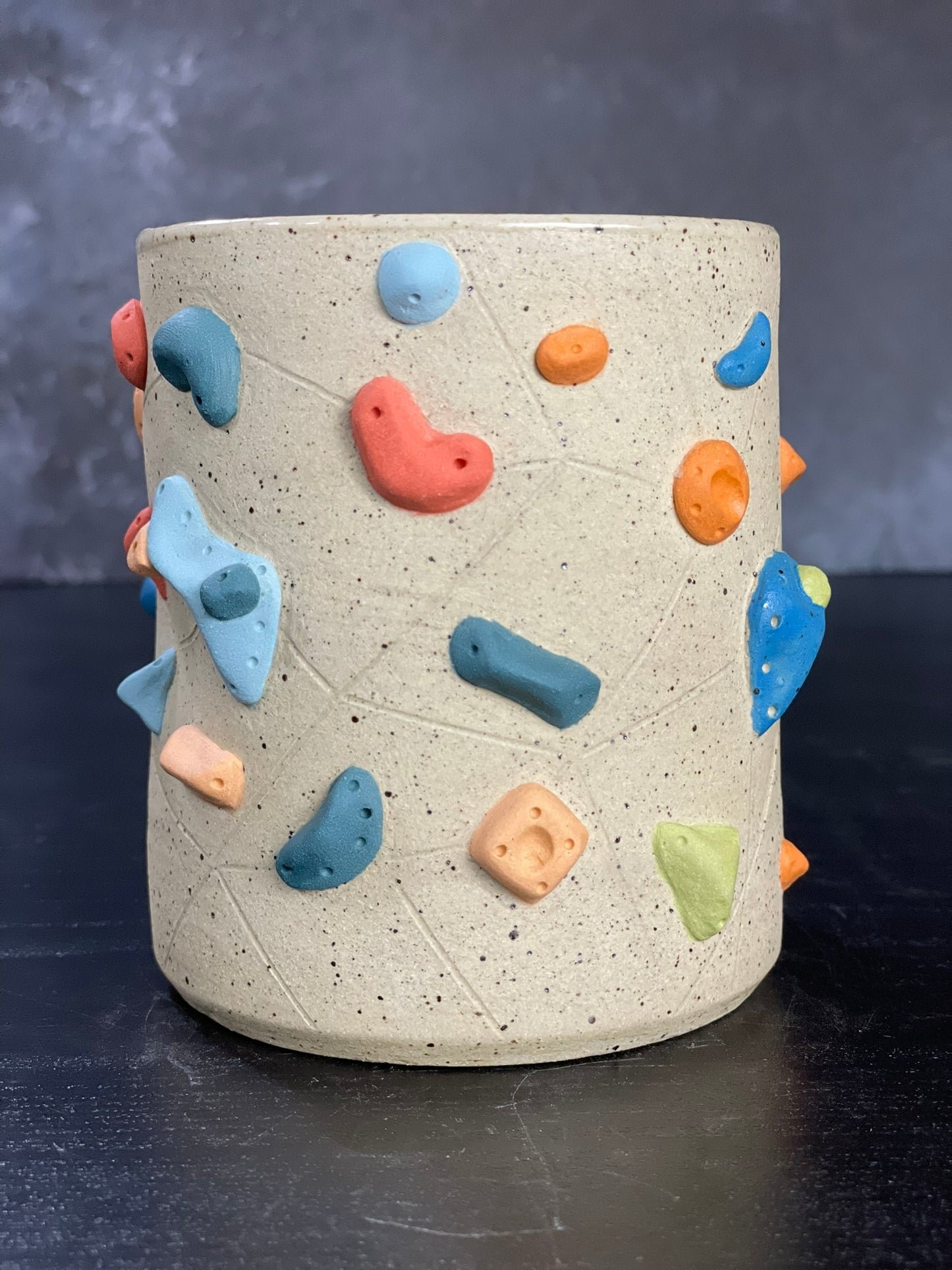 Buff Speckled Climbing Cup with Hold Handle - Handsculpted