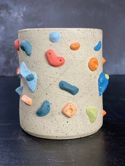 Buff Speckled Climbing Cup with Hold Handle - Handsculpted