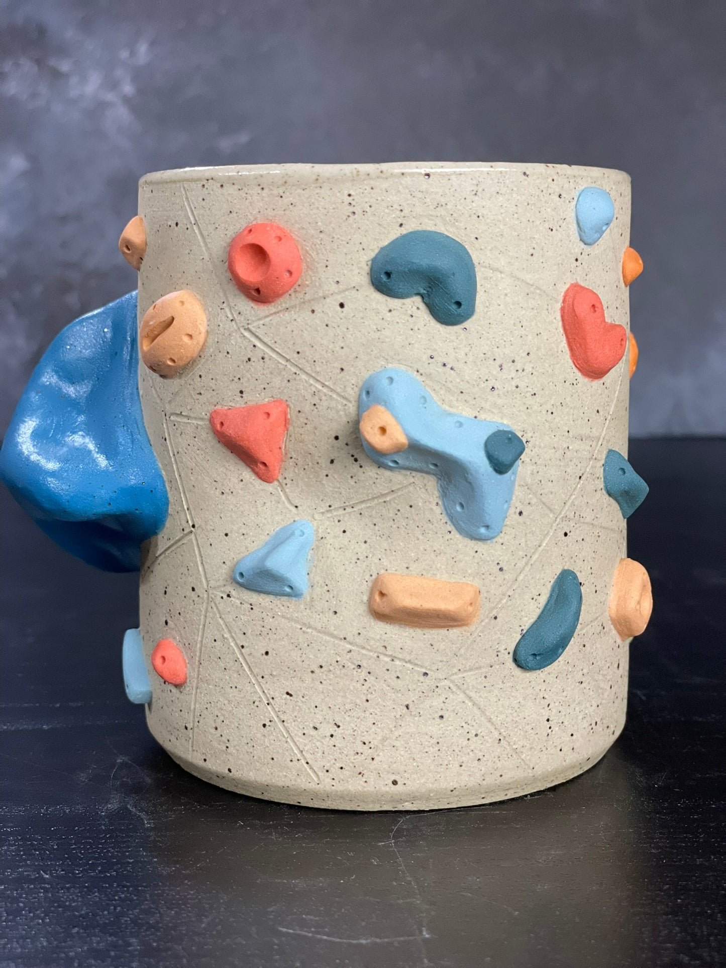 Buff Speckled Climbing Cup with Hold Handle - Handsculpted