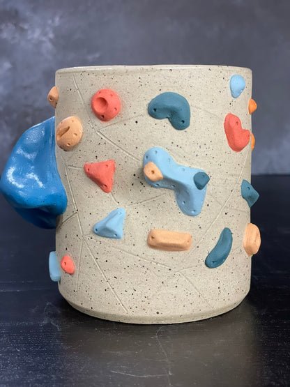 Buff Speckled Climbing Cup with Hold Handle - Handsculpted