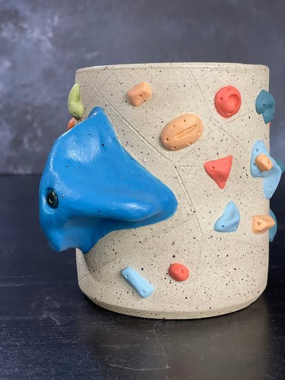 Buff Speckled Climbing Cup with Hold Handle - Handsculpted