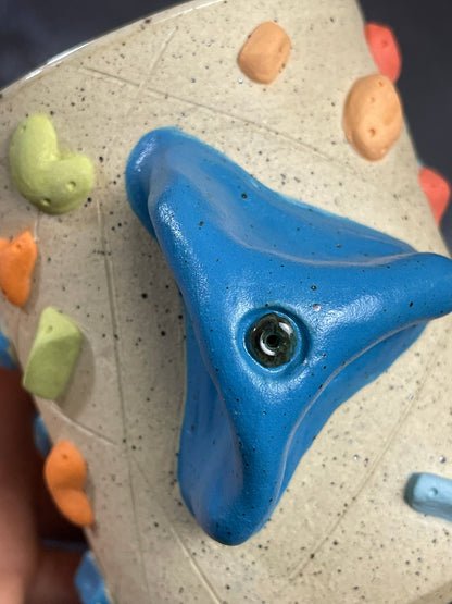 Buff Speckled Climbing Cup with Hold Handle - Handsculpted