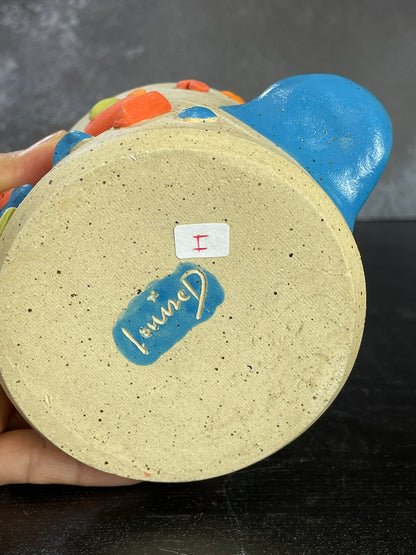 Buff Speckled Climbing Cup with Hold Handle - Handsculpted
