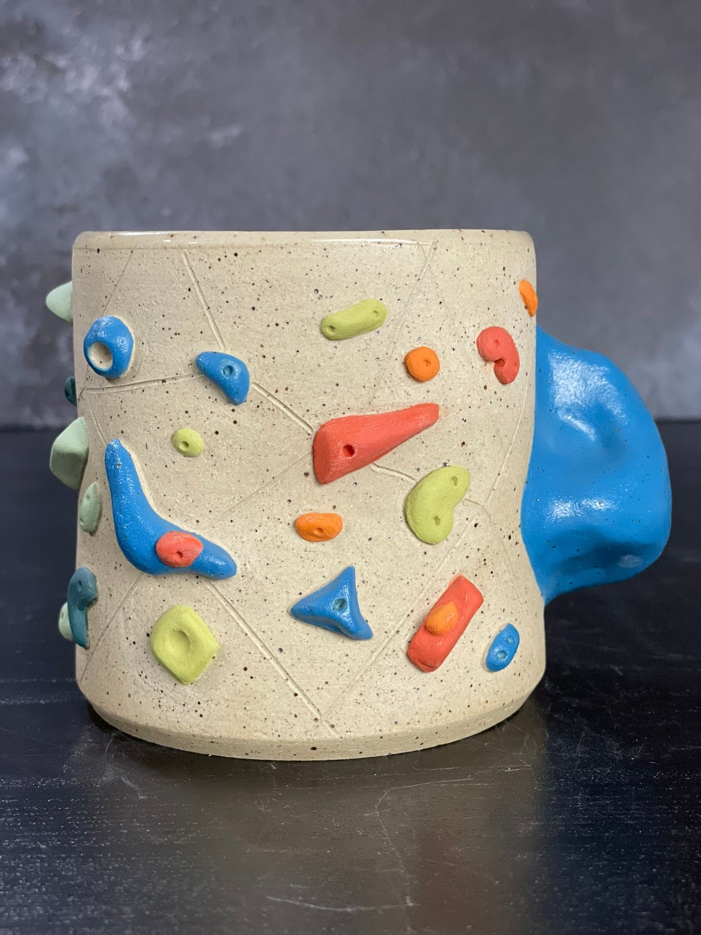 Buff Speckled Climbing Cup with Hold Handle - Handsculpted