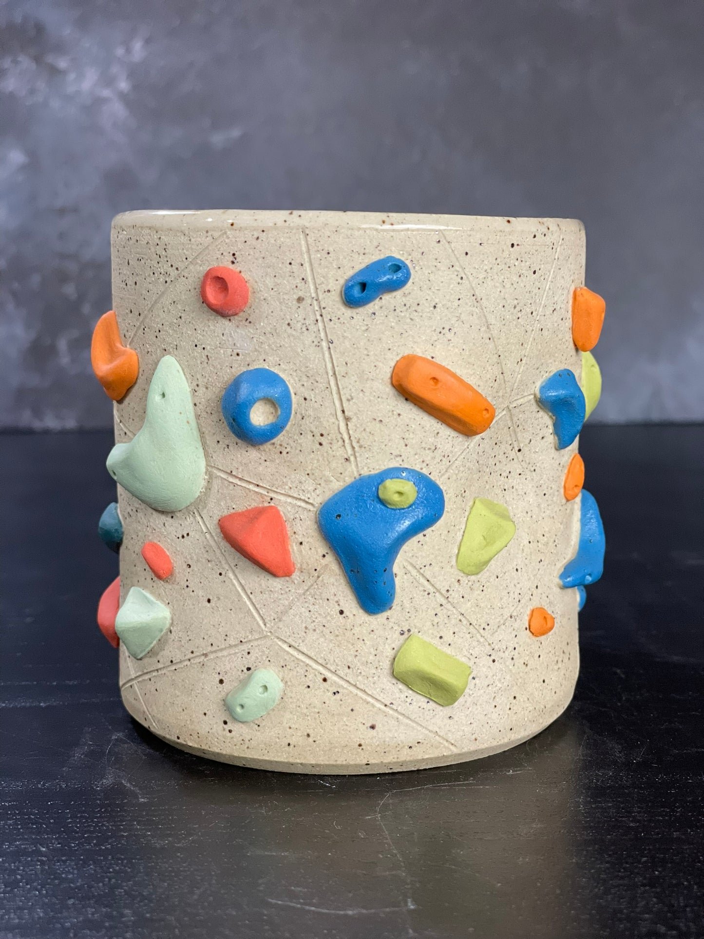 Buff Speckled Climbing Cup with Hold Handle - Handsculpted
