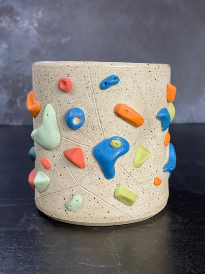 Buff Speckled Climbing Cup with Hold Handle - Handsculpted