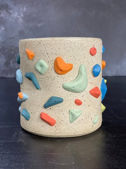 Buff Speckled Climbing Cup with Hold Handle - Handsculpted