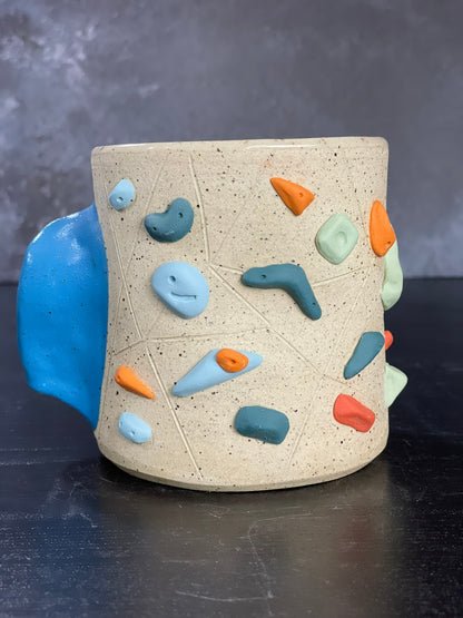 Buff Speckled Climbing Cup with Hold Handle - Handsculpted