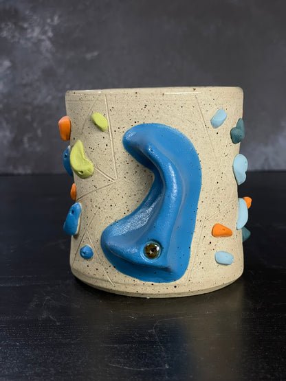 Buff Speckled Climbing Cup with Hold Handle - Handsculpted