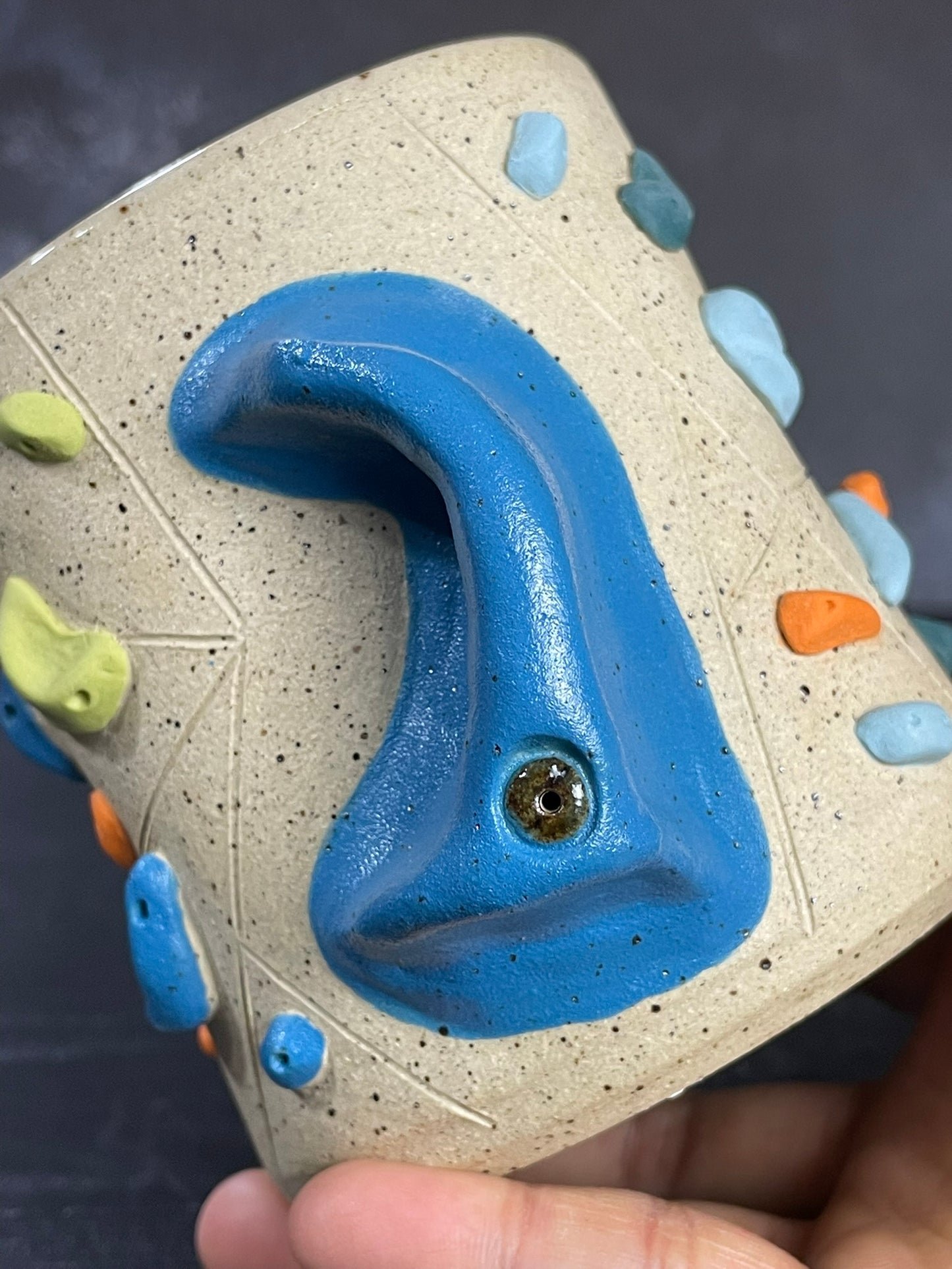 Buff Speckled Climbing Cup with Hold Handle - Handsculpted